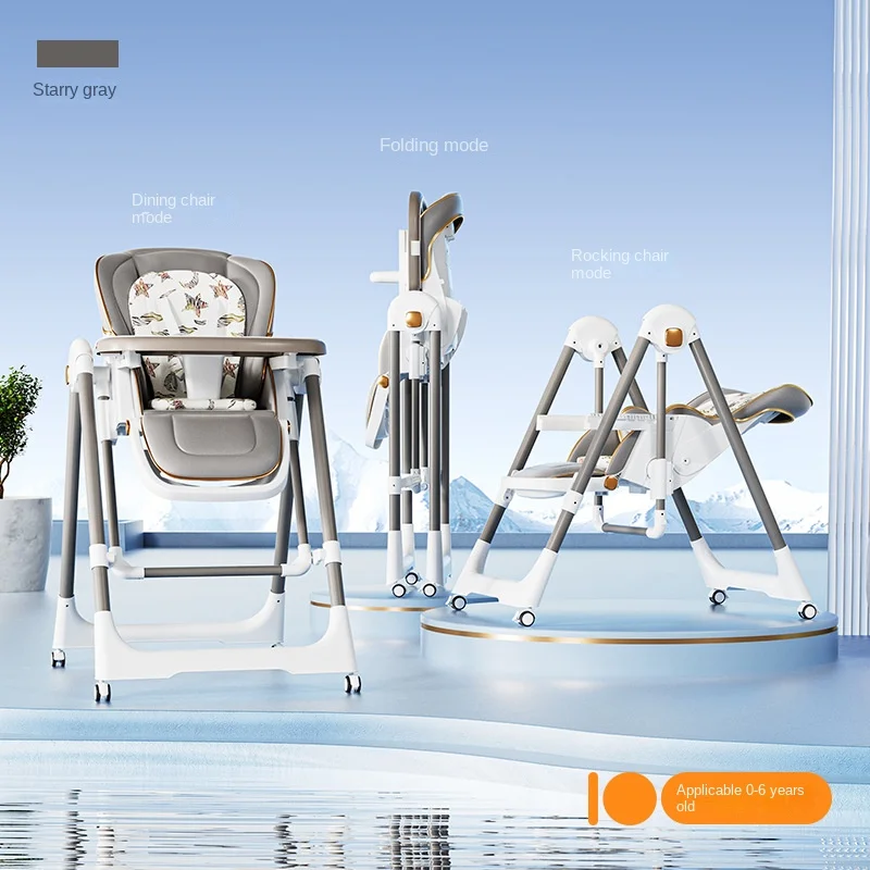 Baby High Chair & Toddler Chair 2-in-1 Multi-Functional Foldable Home Baby Feeding Chair with Reclining Seat, Cushion and Wheels