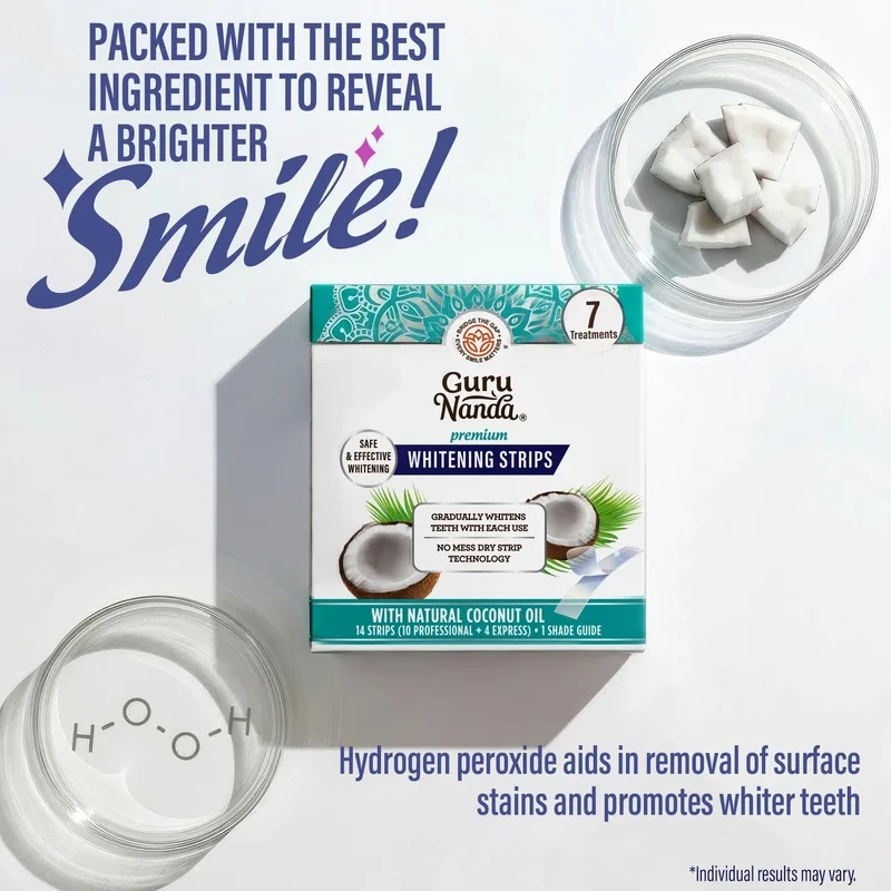 GuruNanda Teeth Whitening Strips 7 Days Treatment 7 Packets 2 Strips Each Non Slip Dry Strip Technology Gentle Yellow Teeth