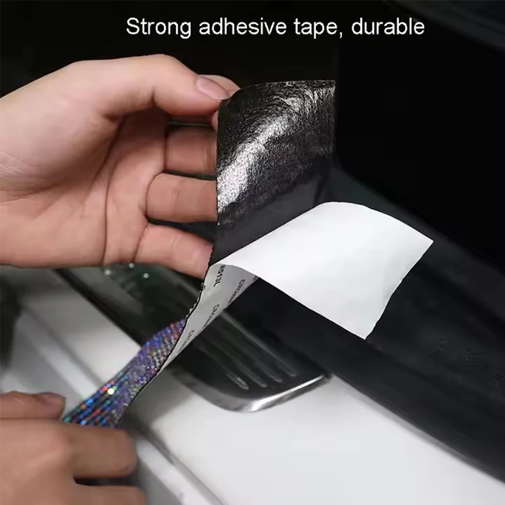1PC Car Anti-Collision Tape Car Door Threshold Protector Diamond Rhinestone Stickers Strip Colorful Car Interior Accessories
