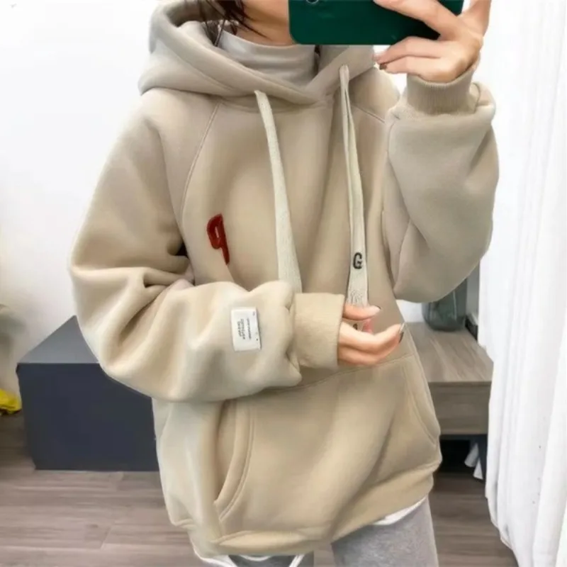 Warm Fleece Hoodie Jacket Korean Hoodies Sweatshirt Women's Solid Loose Sweatshirt Y2k Oversized Kpop Clothes Baggy Hoodies 후드티