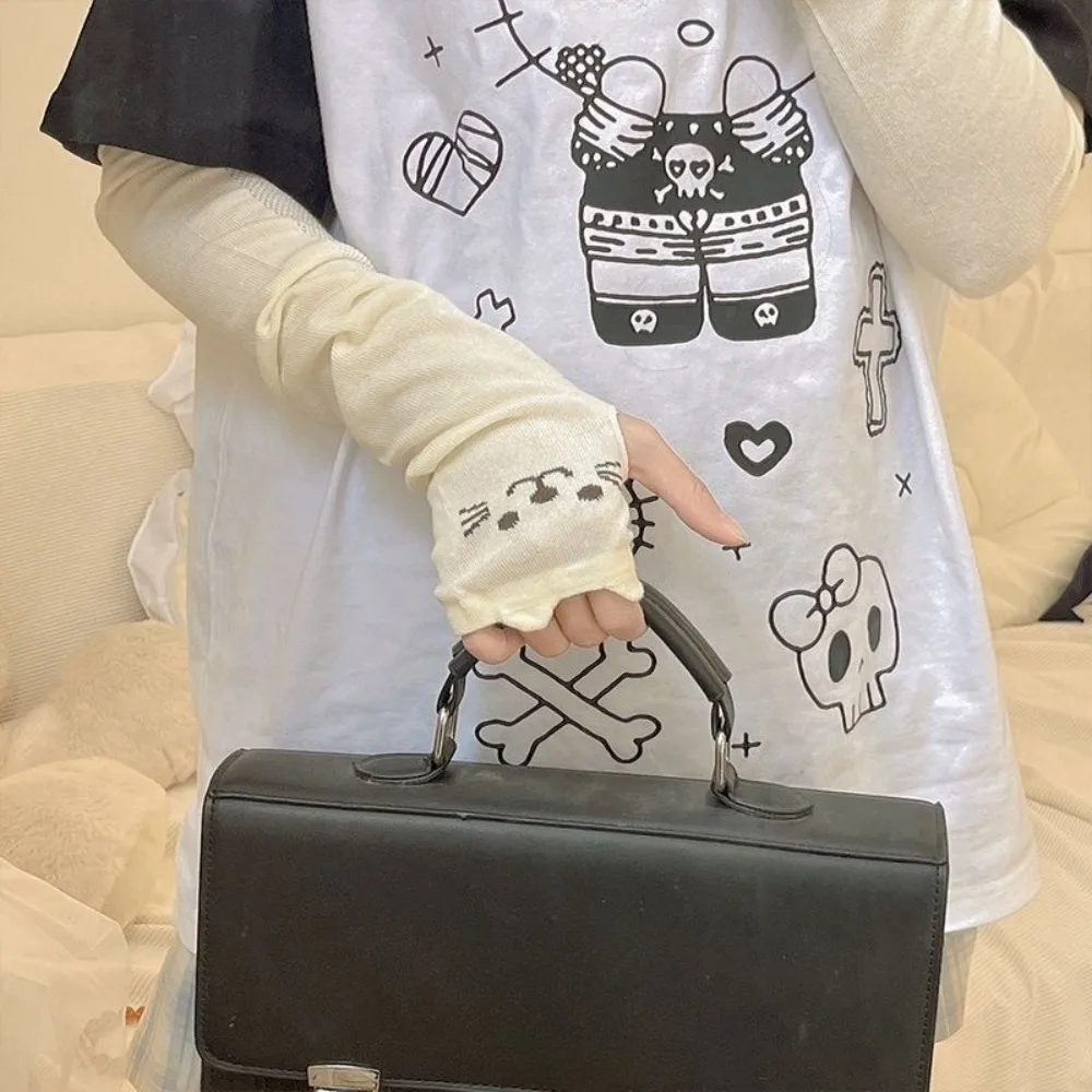 

Kawaii Fingerless Kitty Paw Arm Sleeves Breathable UV Protection Cat Claw Arm Cover Thin Cotton Cat Oversleeve JK