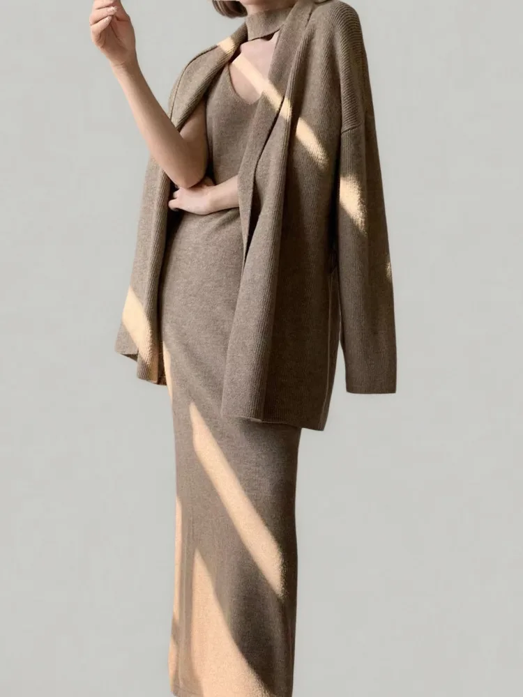 CiCi 2025 ملابس نسائية أنيقة مكونة من قطعتين لفصل الخريف والشتاء طقم فستان تويد مع حزام وشاح الخصر فستان حفلات العمل المكتبي #6