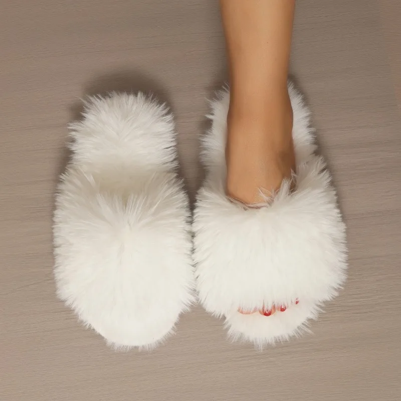 Cotton Slippers Winter Length Fluffy Slippers Woolen Slipper Women\'s Indoor Fluffy Slippers Woolen Slipper2024Spring and Autumn