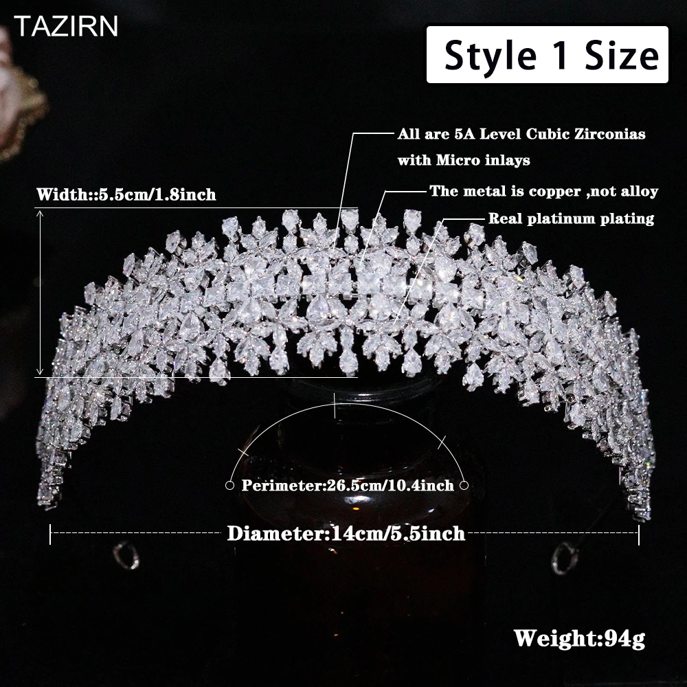 TAZIRN 5A Cubic Zirconia Sweet 16 Princess Headband CZ Wedding Bridal Tiaras Handmade Zircon Party Prom Hair Jewelry for Women