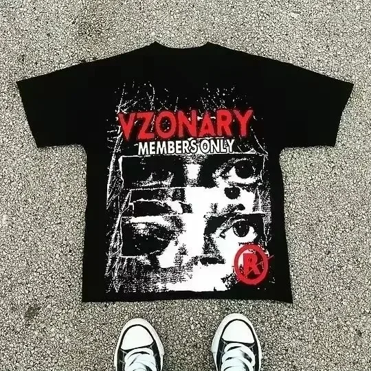 Glitch Collage Eyes Hip‑Hop Graphic Tee Cotton Mens Womens T-Shirt Y2K Streetwear