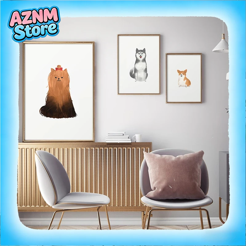 1pc frameless Minimalist Style Animal Art Poster Cute Dog Wall Art Picture Canvas Print Painting Modern Home Improvement Chil