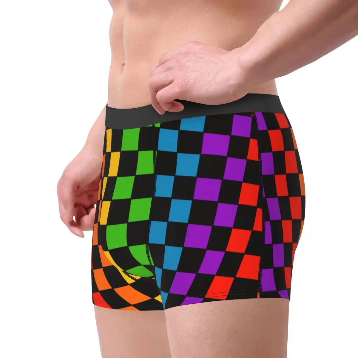 Custom Rainbow Checkerboard Checked Pattern Boxer Shorts For Men 3D Printed Underwear Panties Briefs Soft Underpants