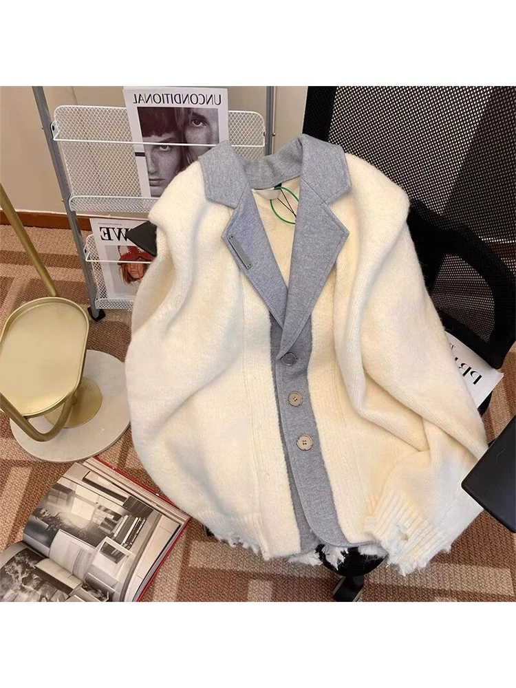 Women Knited Blazer Autumn 2022 Fashion Office Wear Double Breasted Cardigan Sweater Vintage Long Sleeve Tassel Coat Female