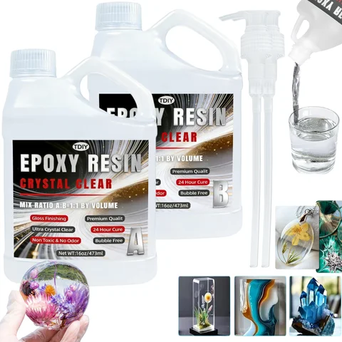 Craft Resin DIY Kit 1:1 Crystal Clear Epoxy Resin Kit High Gloss & Bubbles Free Art Resin Supplies for Coating and Casting Craft DIY Jewelry Making