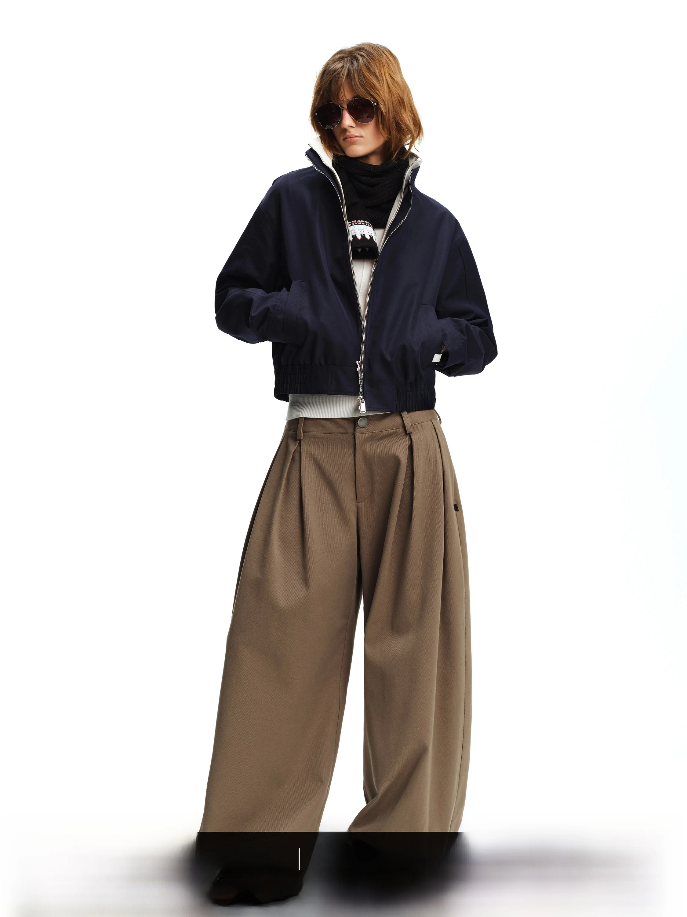 

SMIIILE Casual Trousers Drapey Woven Balloon Pants Adjustable mid Waist Pleated Spring Ele Wide Leg Pants