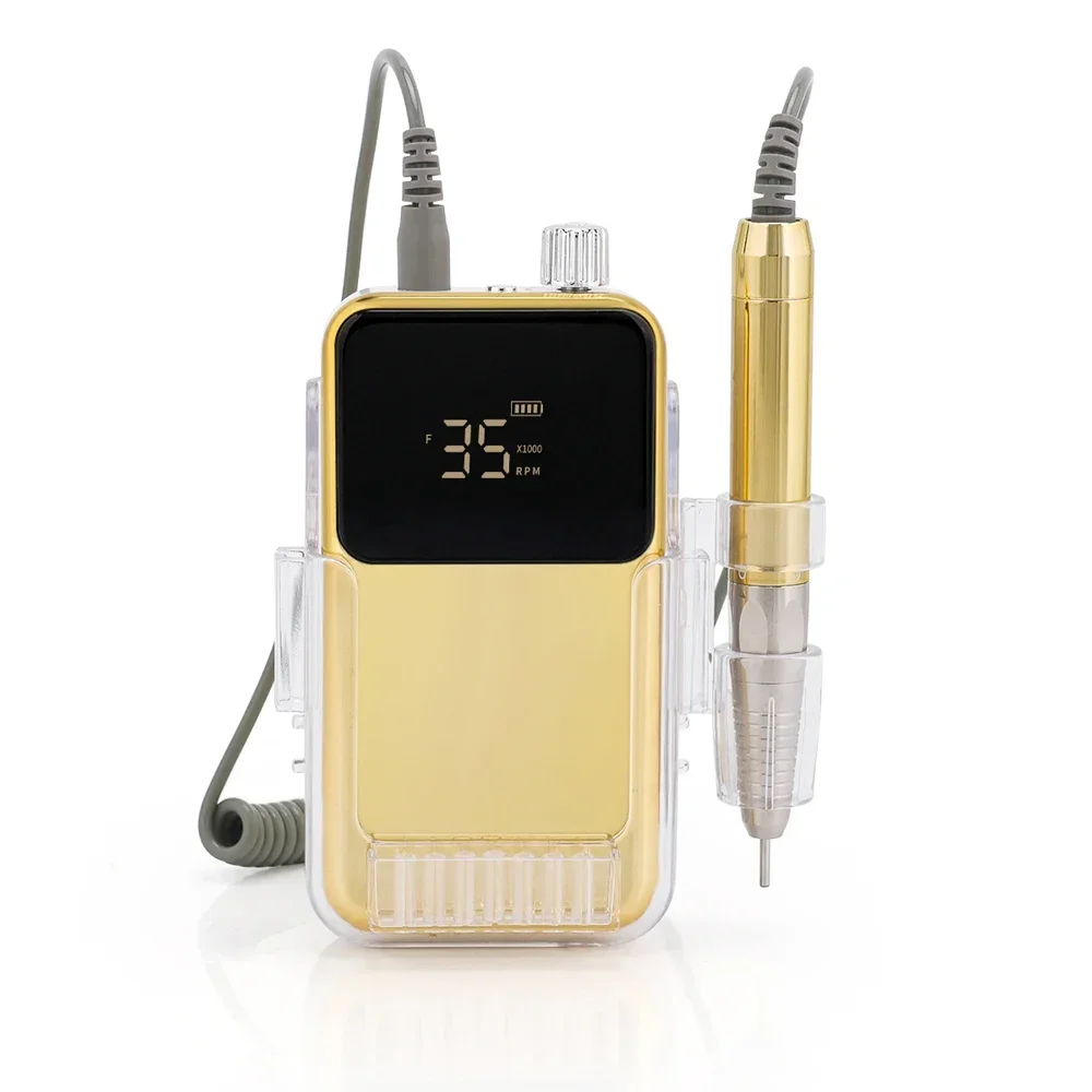 Shiny Gold Color 35000rpm Brushless Handle Nail Drill 85W High Power Ultra Smooth Cordless Electric Manicure Machine