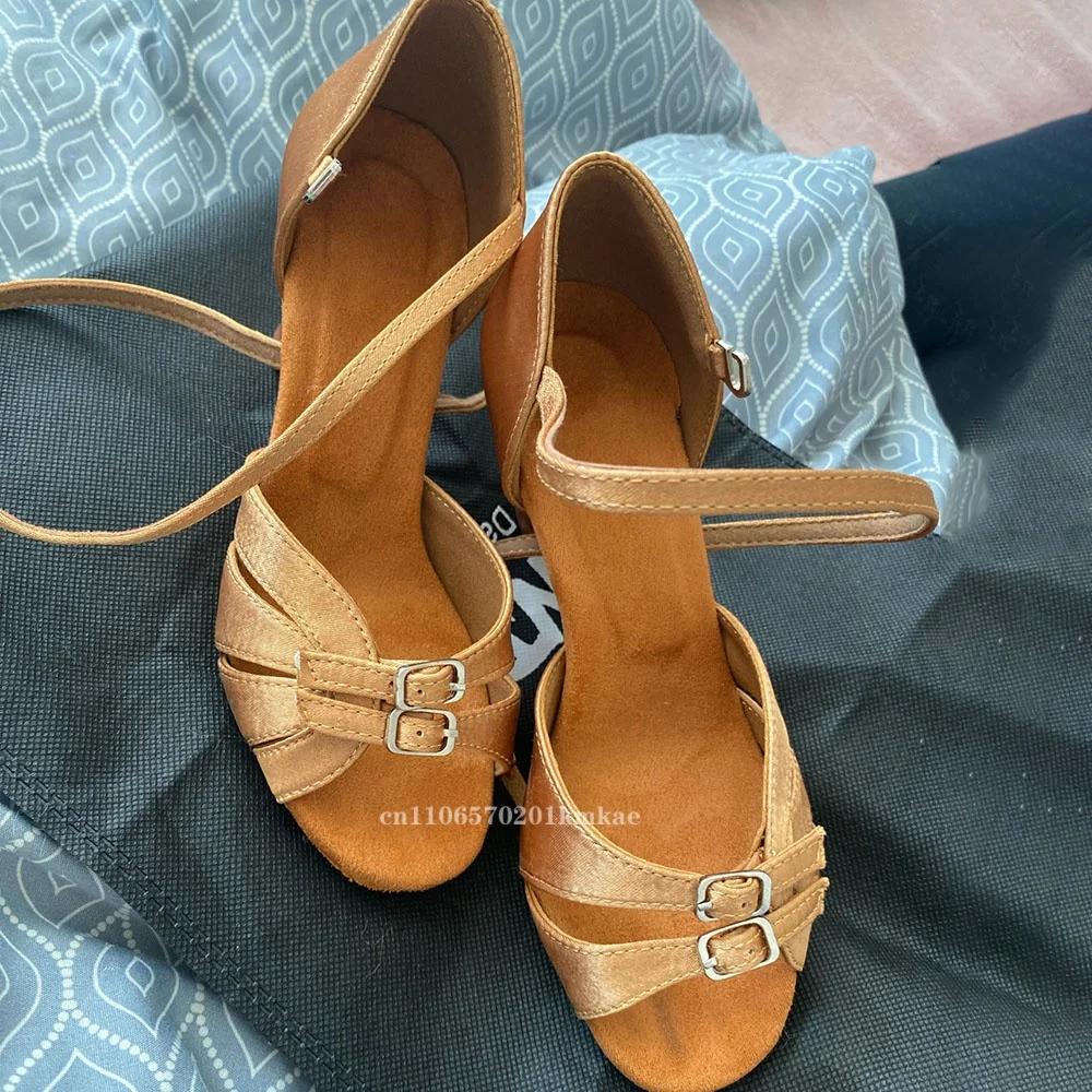 Ballroom Women Latin Dance Shoes Modern Pole Dance Shoes Salsa Tango High Heel Adjustable Latin Shoes For Girls Ladies 7.5CM view 3