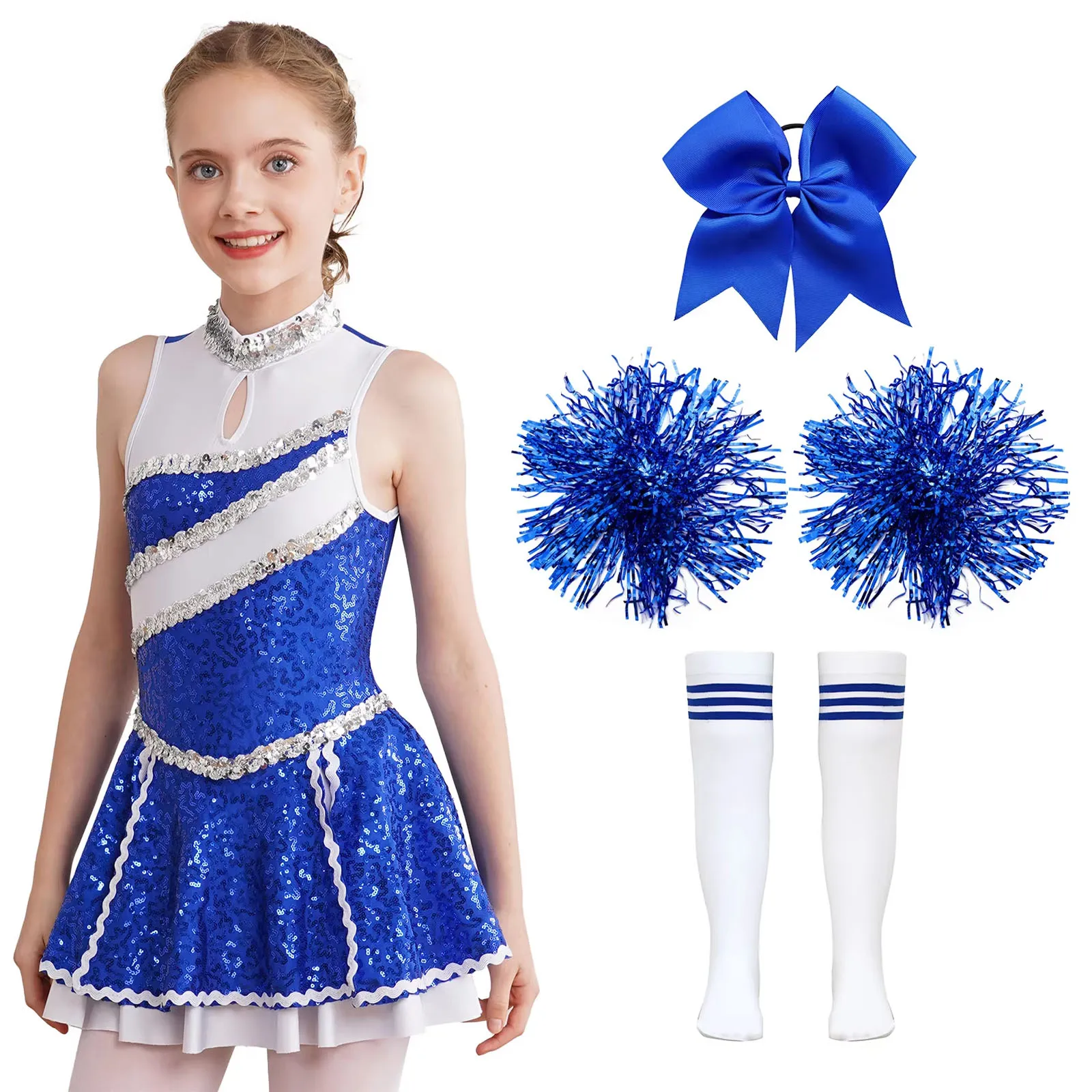 Crianças meninas lantejoulas cheerleading roupas de dança estudante roleplay uniforme de alegria competição de dança equipe líder de torcida vestir-se