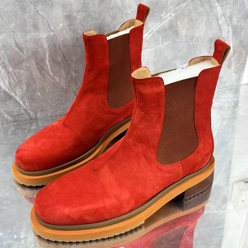 

New Arrival Red Suede Boots For Man Fashion High Quality Men Platform Boots Warm Winter Shoes Short Botas Para Hombre
