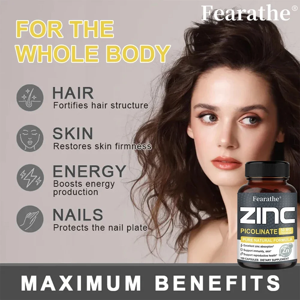 Zinc Capsules 50 Mg - Natural Antioxidant, Immune, Hair, Nails & Skin Support Supplement, Unisex