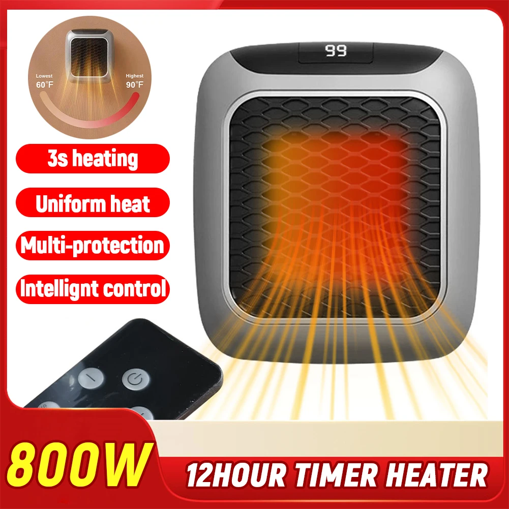 800W Electric Wall Mounted Heater Warmer Low Noise Plug In Heater Ceramic Heater Portable Heater for Home Office Dorm Room