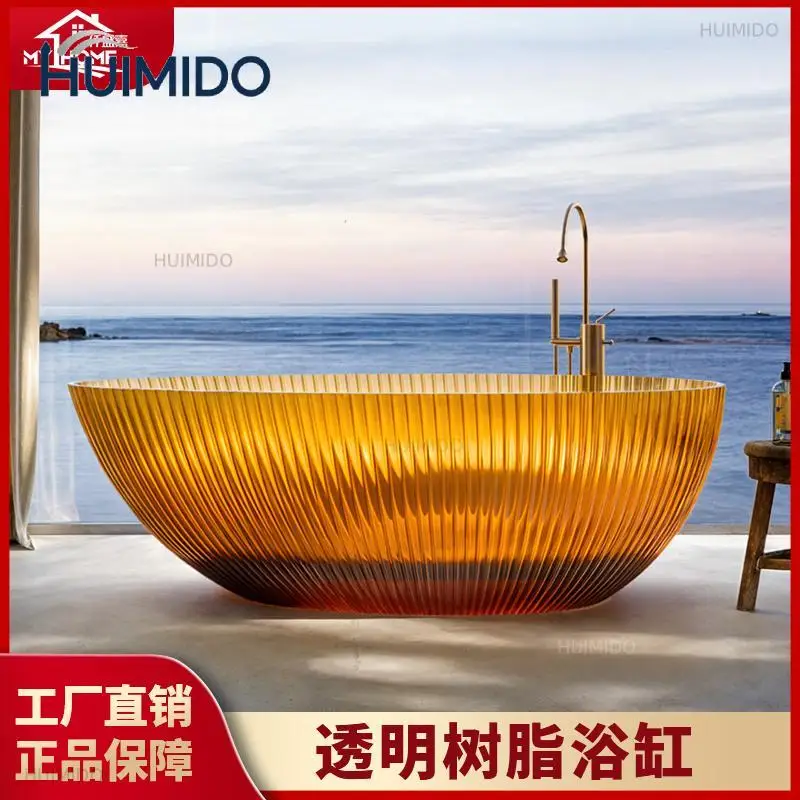 Transparent resin color texture hotel independent integrated molding double bathtub household high luxury large capacity