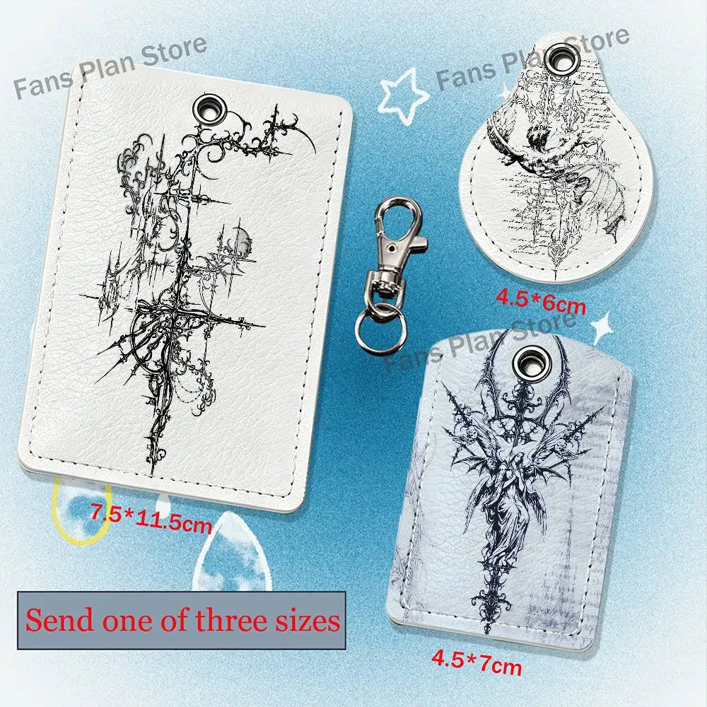 Cyber Sigil Angel Leather Card Holder with Exquisite Keychain purpose Case for Air Tag Metro ID Access Control Card Badge