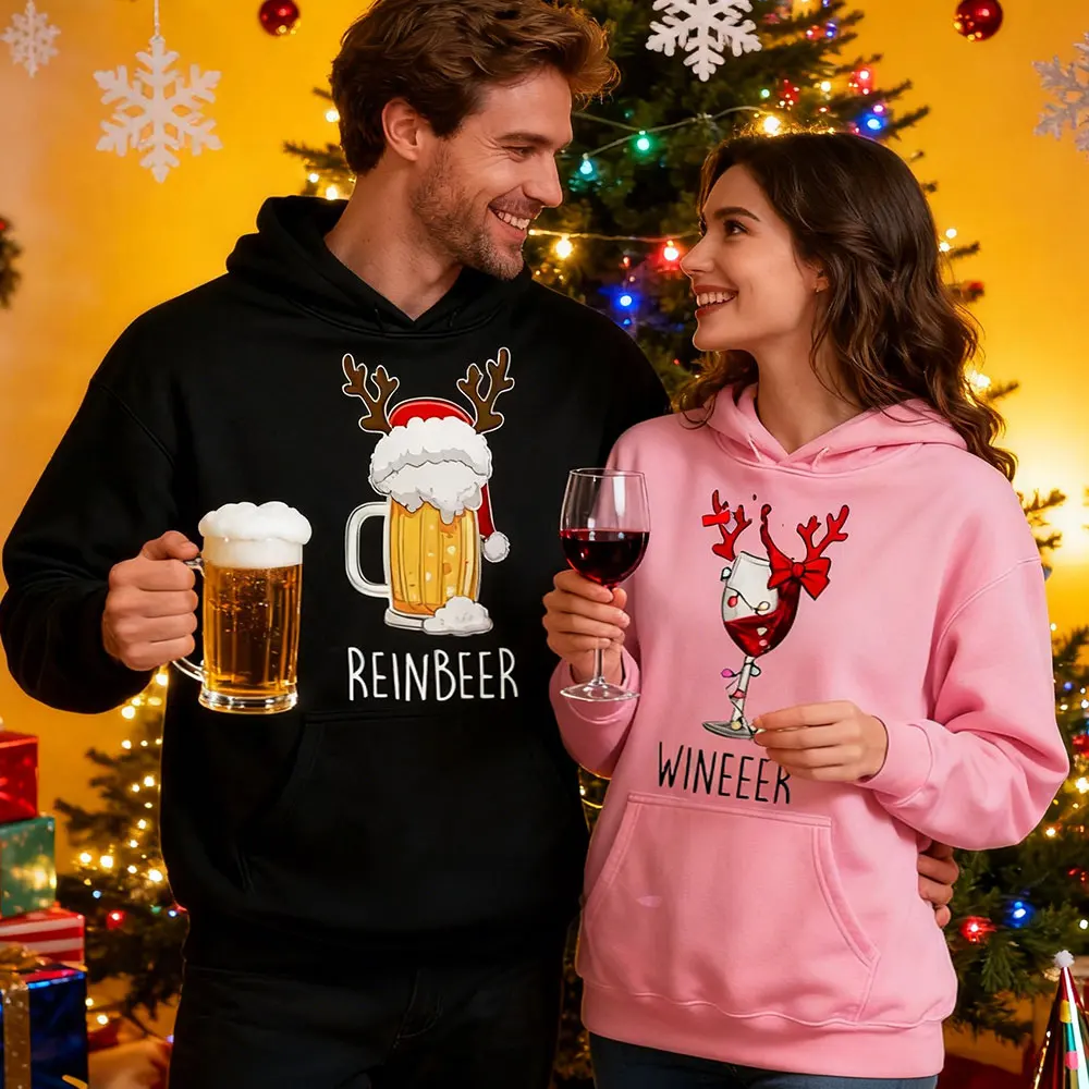 

Толстовки Winedeer Reinbeer, забавные рождественские толстовки для пар, одинаковая одежда с оленями, мужские и женские модные праздничные костюмы