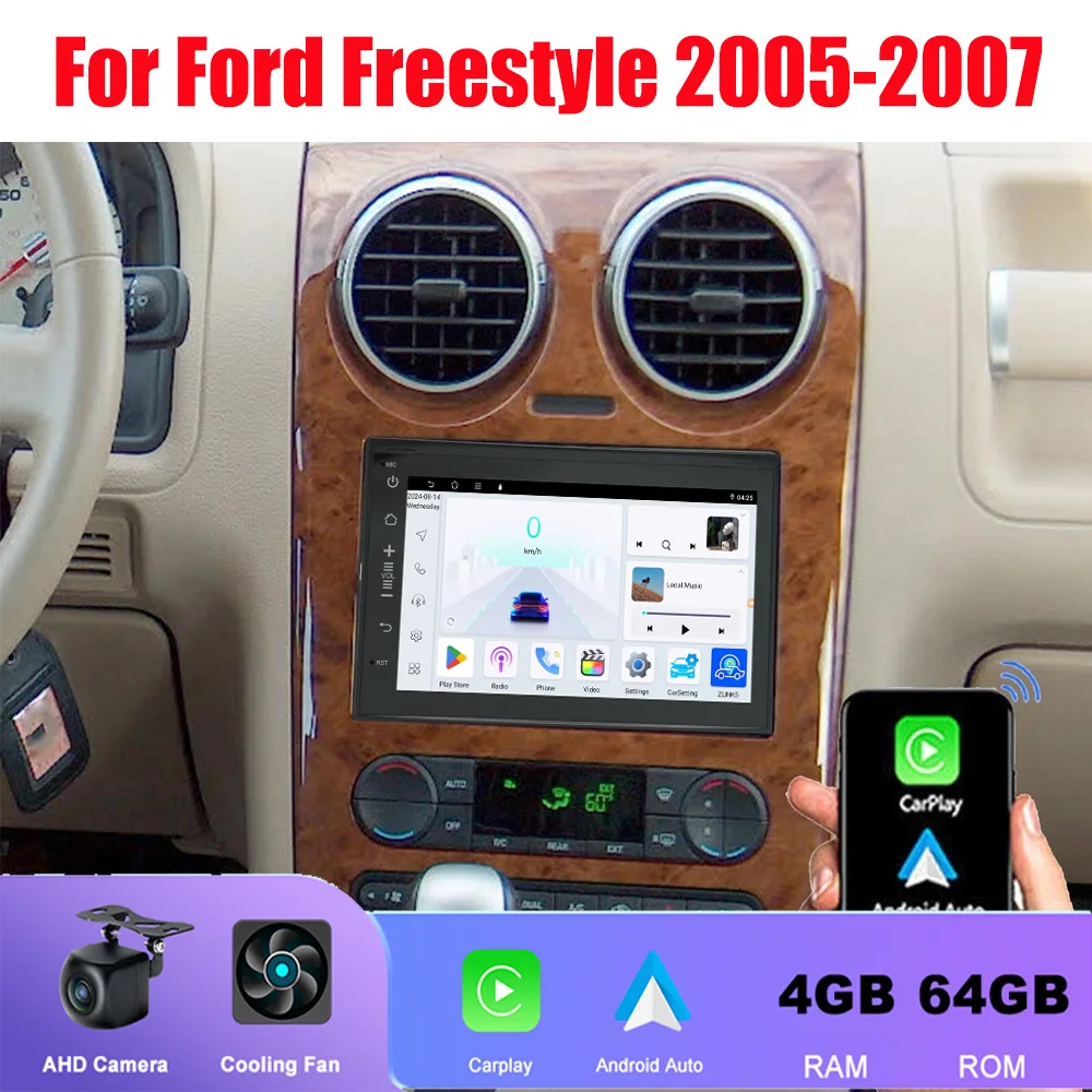 

7" For Ford Freestyle 2005-2007 Head Unit Car Radio Stereo Wireless Carplay Apple Android Auto Reversing Image GPS Navi BT 64GB