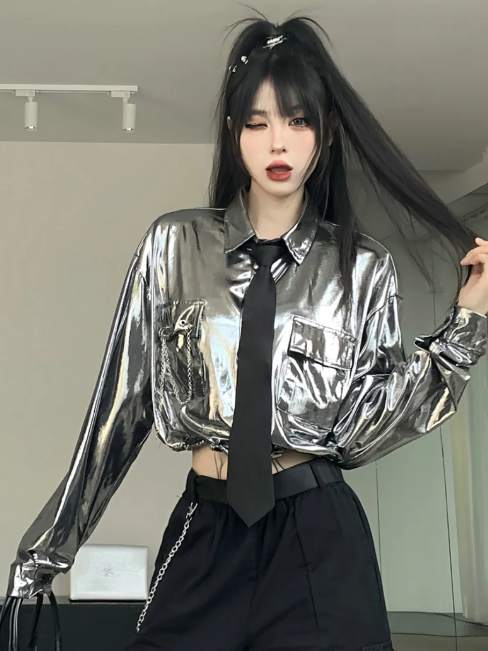 Silver Shirt And Pants Performance Outfit for Women Jazz Dance Opening Street Style Trendy Stage Costume Ensemble