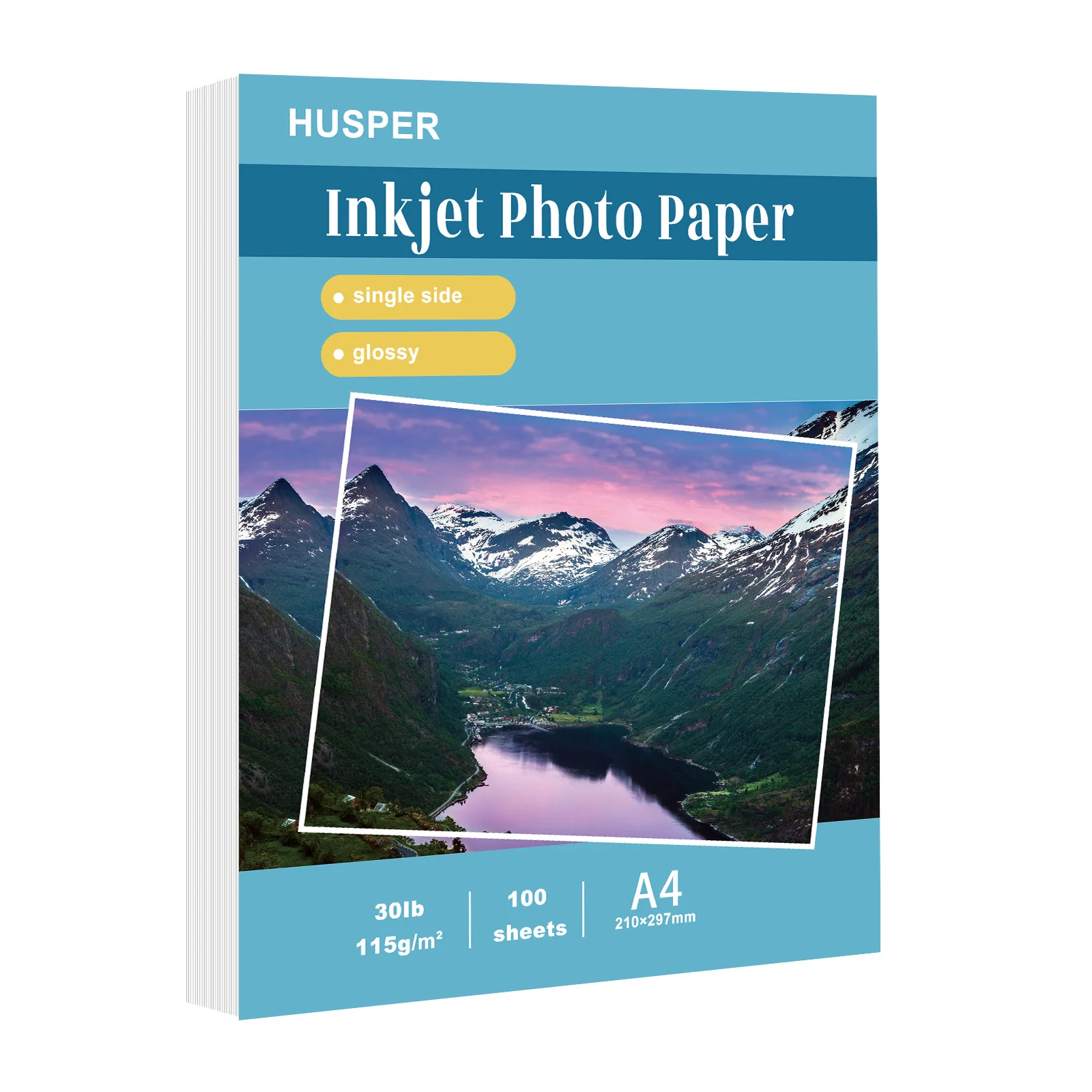 

HUSPER Glossy Thin Inkjet Printer Paper 8.3x11.7 Inches A4 100 Sheets Compatible with Inkjet Printer Use DYE INK 115gsm