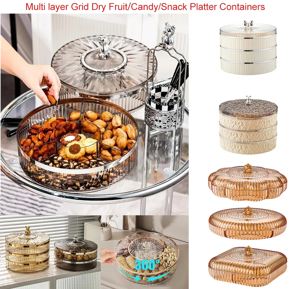 Multi layer Transparent Snacks Box Dust-proof Acrylic Dry Fruit Tray Candy Nut Storage Box Modern Living Room Sundries Container