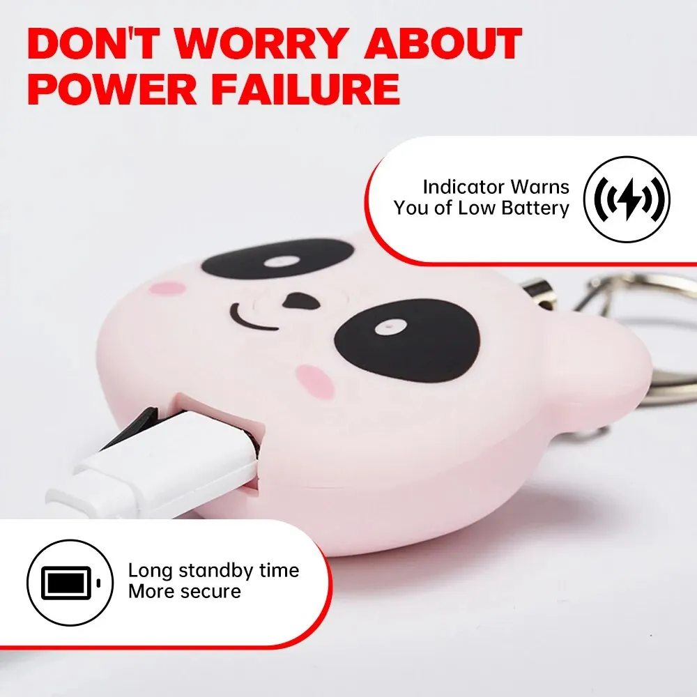 130dB Self-Defense Alarm - Personal Safety Alarm Guard - Cute Panda Student Backpack Keychain Pendant SOS Distress Device