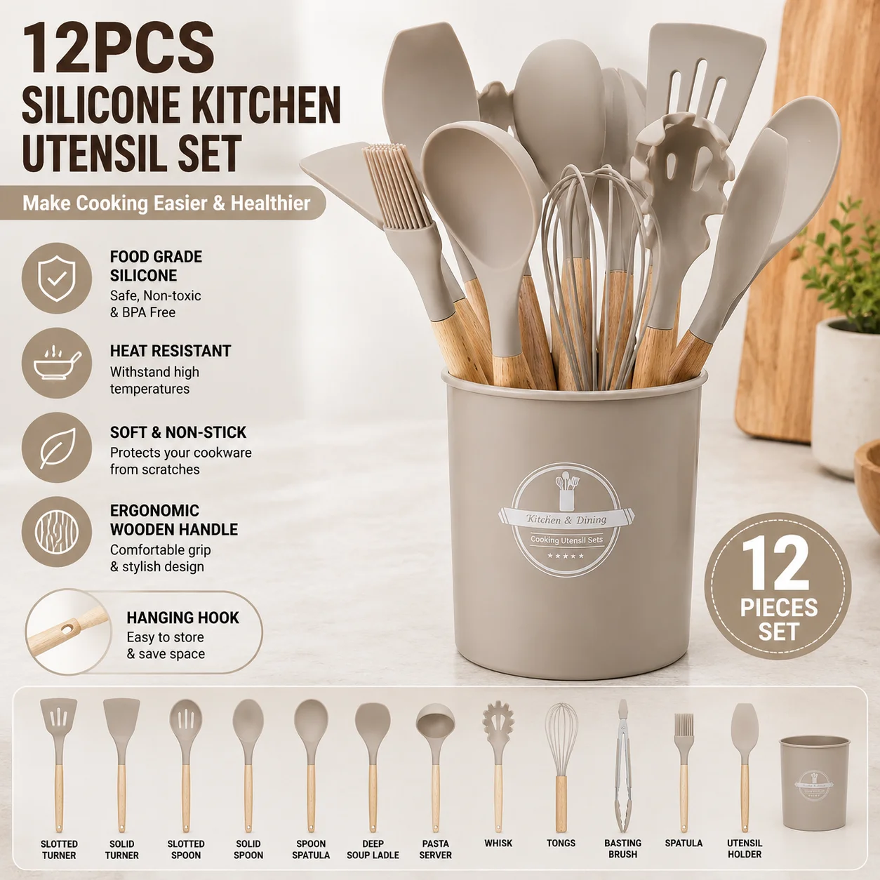 12‑Piece Silicone Spatula Scraper Set, Mini Non‑Stick Kitchen Utensils with Wooden Handle