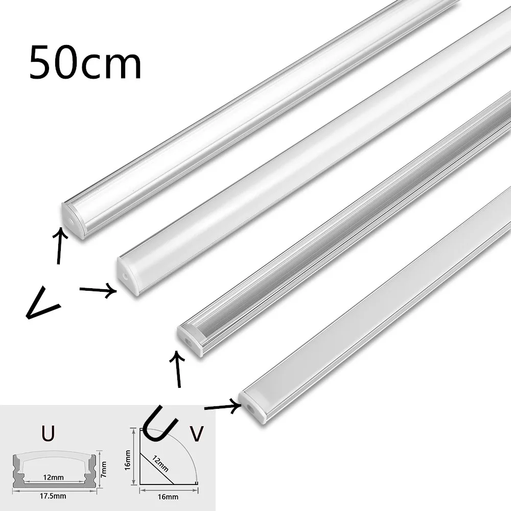 LED 50cm U / V perfil aluminio led Narożny profil aluminiowy Uchwyt kanału do taśmy LED Bar Szafka Lampa Kuchnia Szafa