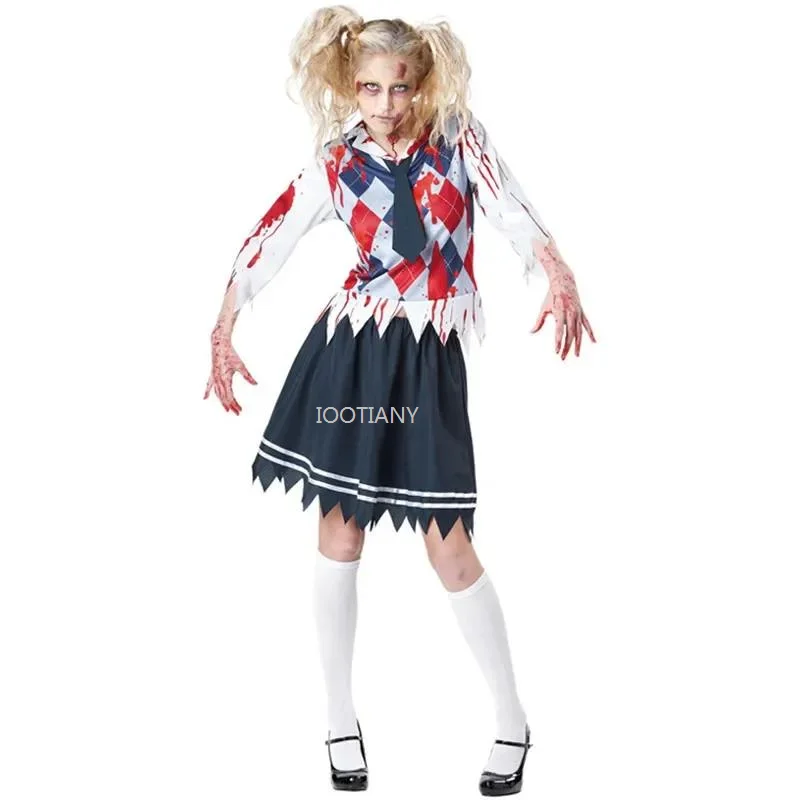 

2024 Halloween School Horror Zombie Cheerleading Performance Costumes Cosplay Female Dress Ghost Vampir Masquerade Death Costume