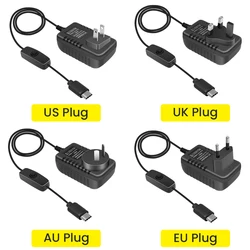 Raspberry PI 4B USB Type-C  Charger Power Adapter US/EU/UK/AU Plug 5V3A Charger Power Source Unit Switch Socket For Raspberry Pi