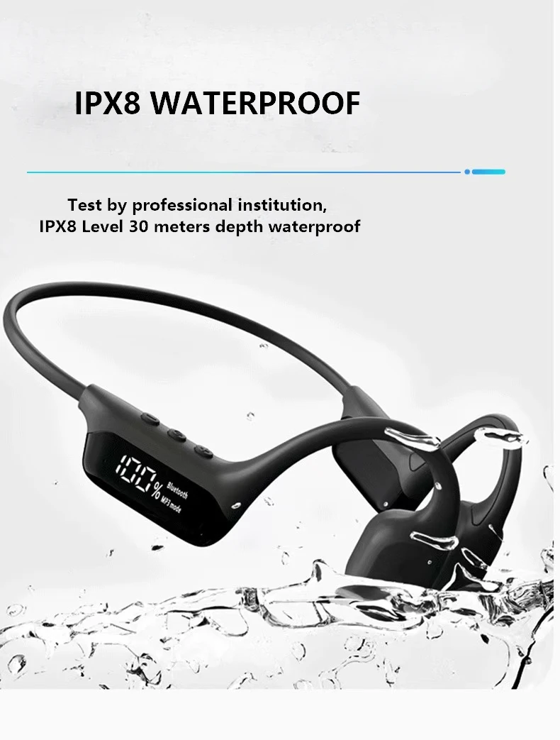 หูฟังกีฬาแบบเปิดหู กันน้ำระดับ IPX8 สำหรับว่ายน้ำ ใช้เทคโนโลยีการส่งผ่านเสียงผ่านกระดูก บลูทูธ 5.4
