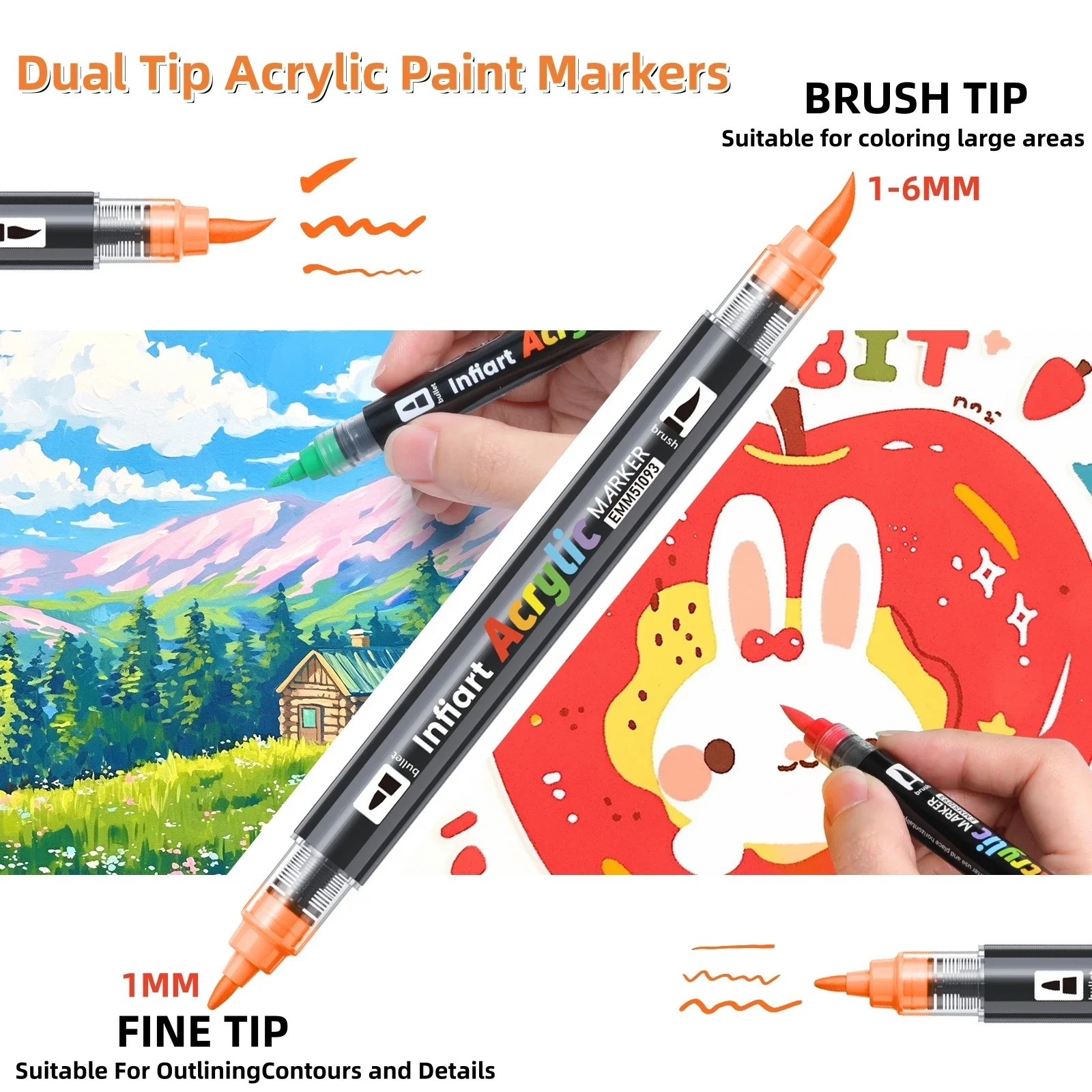 أقلام طلاء أكريليك، علامات طلاء ذات طرف مزدوج، طرف رفيع وأقلام طرف فرشاة للحجر والخشب والقماش وغيرها، واللوازم الفنية، مع حقيبة محمولة #5