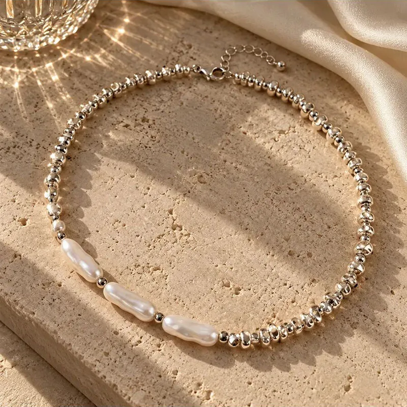 Elegant Imitation Pearl & Irregul CCB Beads Choker Necklace Women Exquisite Sweater Chain Wedding Praty Gift Charm Jewelry N0665