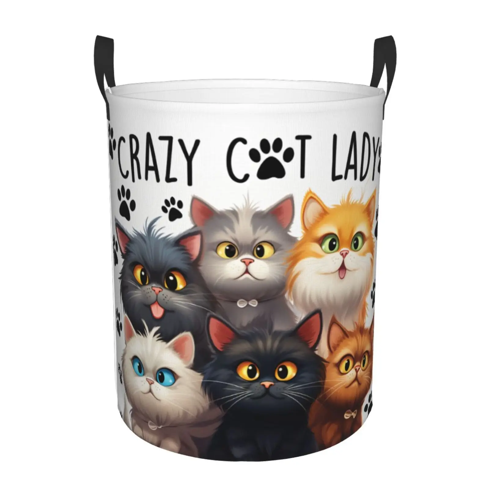 

Custom Crazy Cat Lady Print Laundry Basket Foldable Large Capacity Clothing Storage Bin Motifs Baby Hamper