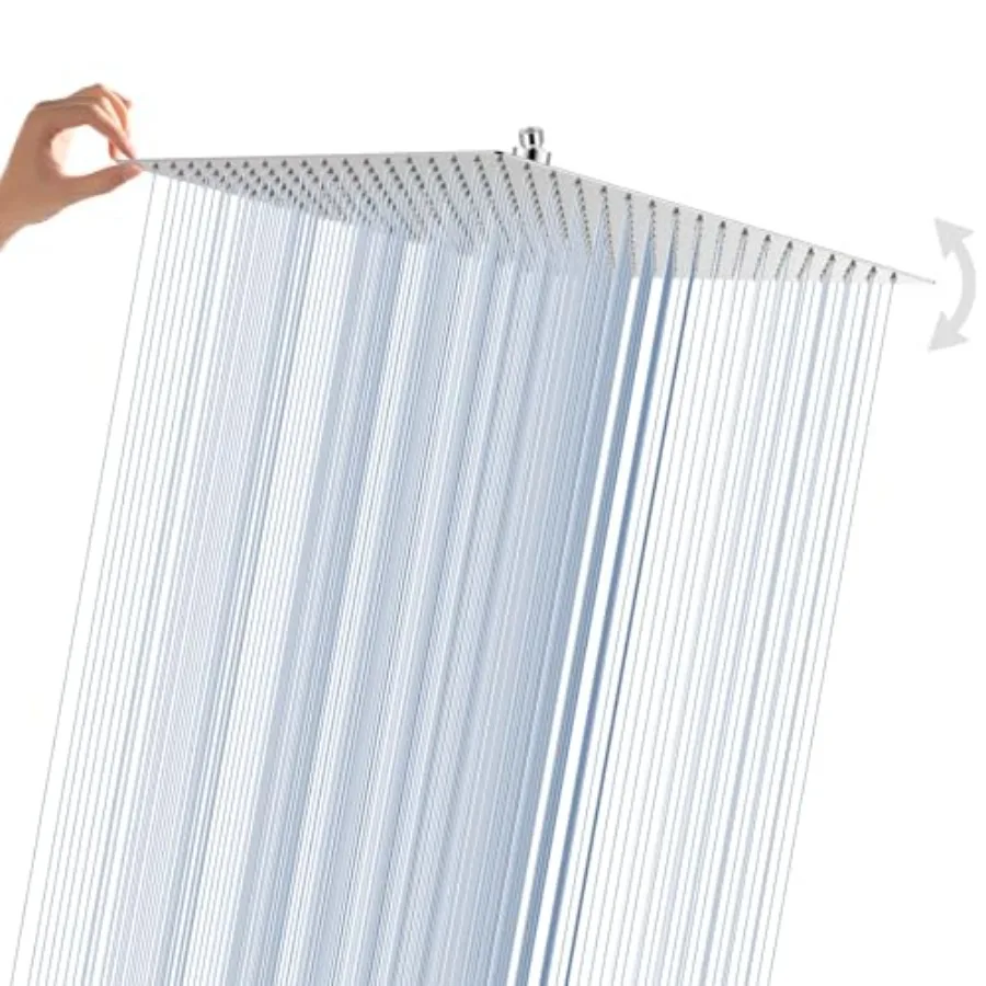 

16inch Rainfall Shower Head Ultra Thin 304 Stainless Steel High Flow Square Rainfall Showerhead Waterfall Full Body Coverage Un