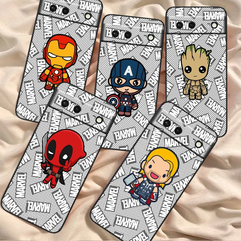 Marvel Superhero Cartoon Cool For Google Pixel 9 8 7A 7 6A 6 5A 5 4 4A XL 5G Black Silicon Shockproof Shell Back Phone Case