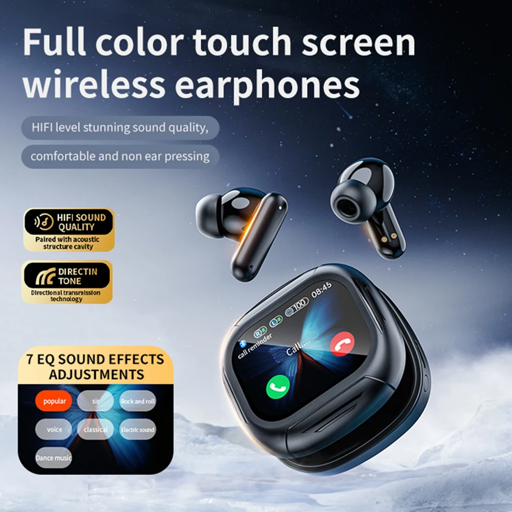 New Full In Touch Screen Headphone ANC LX-60 Bluetooth 5.4 Noise Cancelling Earphone Wireless In-Ear ENC Earbuds With Microphone