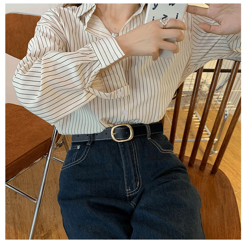 Women's Black Leather Belt Versatile High-End Retro Style Casual Waist Accessory for Jeans Summer Student Fashion