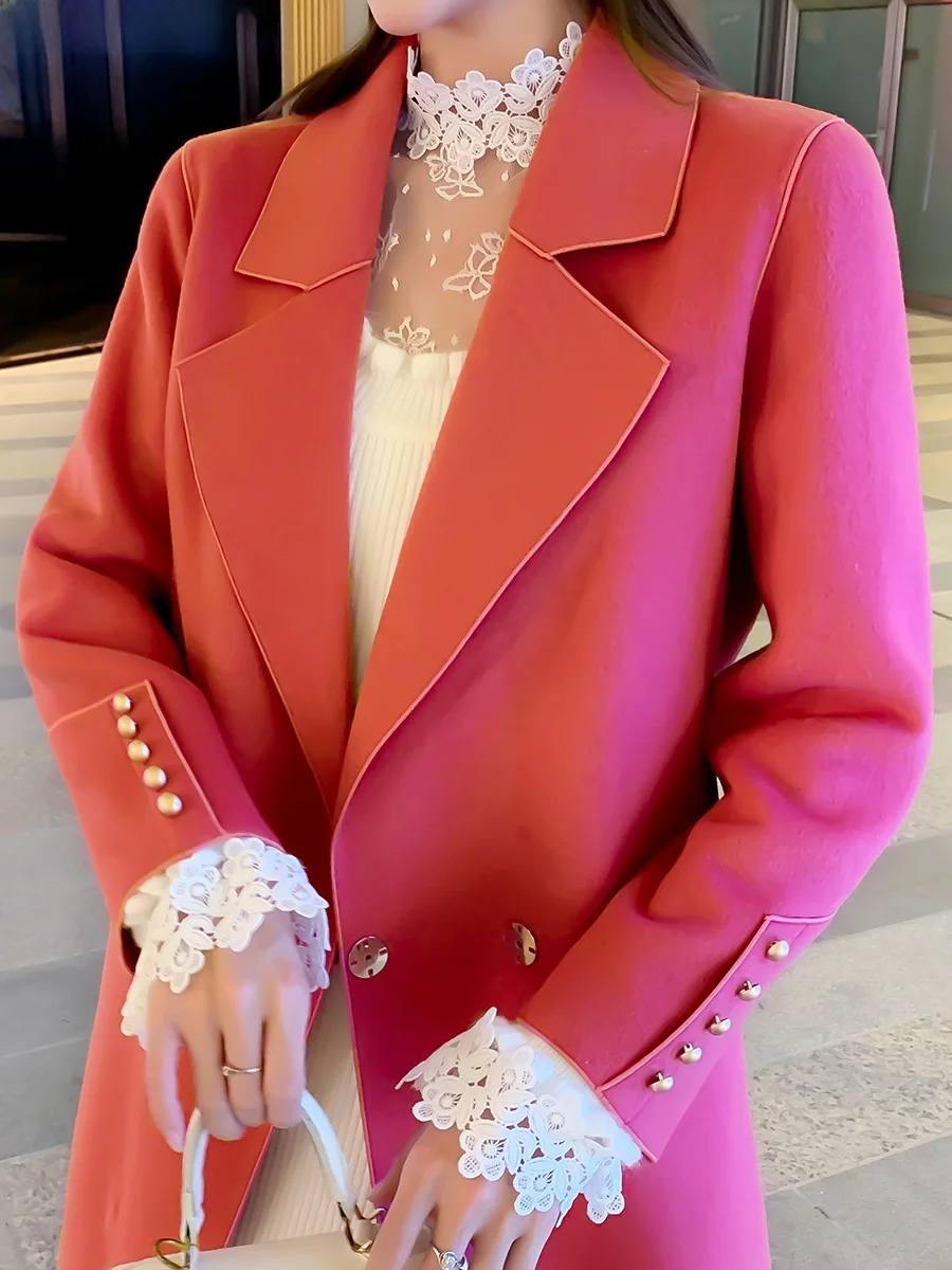 

Double-Sided Camere Coat Women's Mid-Length Loose Belted High-End Wool Coat Outerwear Korean Sle Commute Element ket