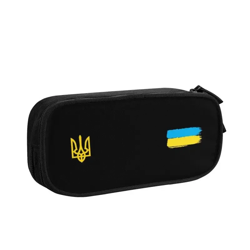 Custom Korean Ukrainian Flag Stripe Pencil Cases for Girls Coat Of Arms Of Ukraine Tryzub Large Storage Pen Bag Box Stationery