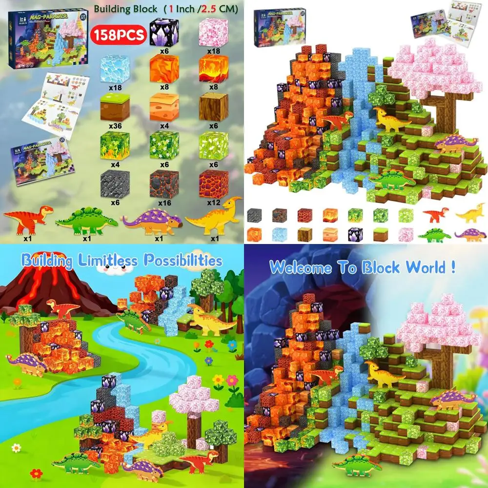 

Magnetic 3D Dinosaur World Building Blocks for Kids - STEM Educational Toys for Boys & Girls Ages 3-9, Perfect for Christmas and