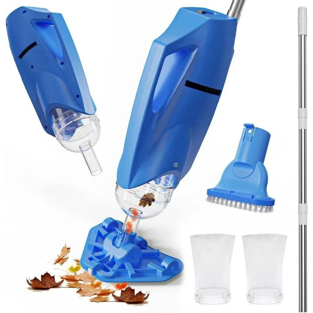 

Pool Vacuum for Above Ground Pool: Cordless Handheld Pool Vacuum w/Telescopic Pole, Rechargeable Swimming Pool Cleaner