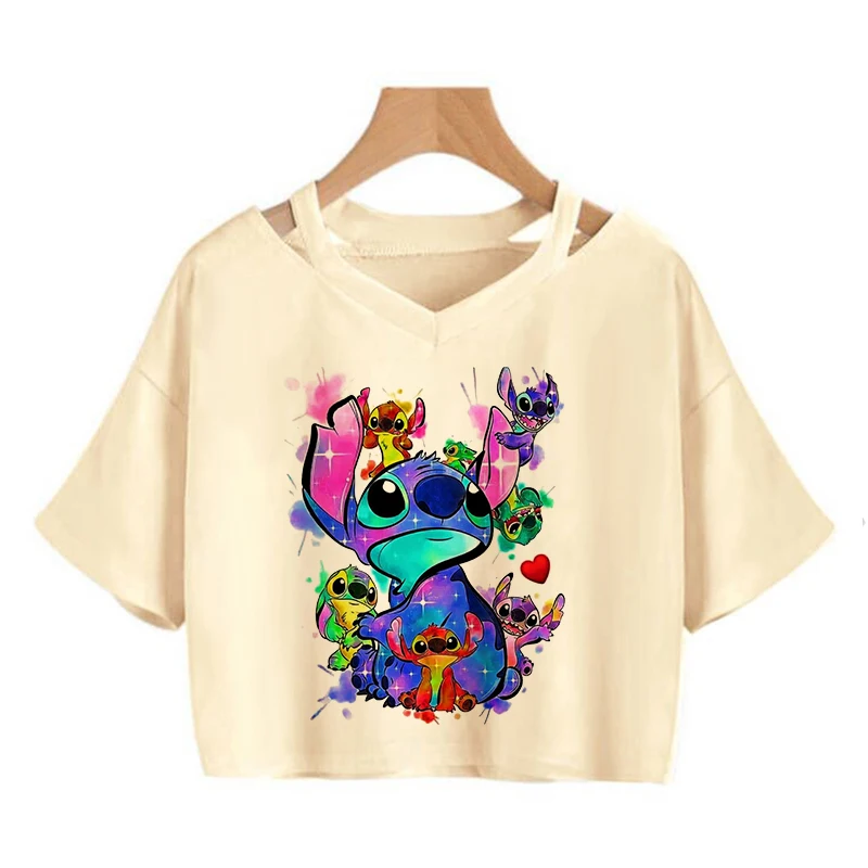 Y2k 90s New in Kawaii Stitch Funny Cartoon T Shirt Women Manga T-shirt Graphic Tshirt Streetwear Crop Top Tees Female Gothic