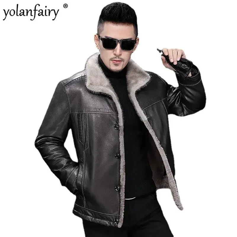 Natural Leather and Fur Integrated Men's Genuine Leather Jacket Men Real Mink Fur Lapel Wool Inner Pure Goatskin Coat Male Top F