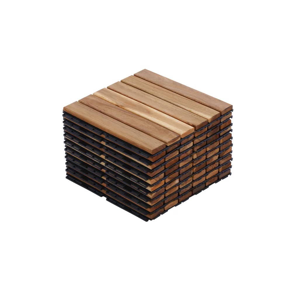 

10 PCS Interlocking Deck Tiles Striped Pattern 12" X 12" Square Yellow Acacia Hardwood Outdoor Flooring Patio Bancony Pool Side