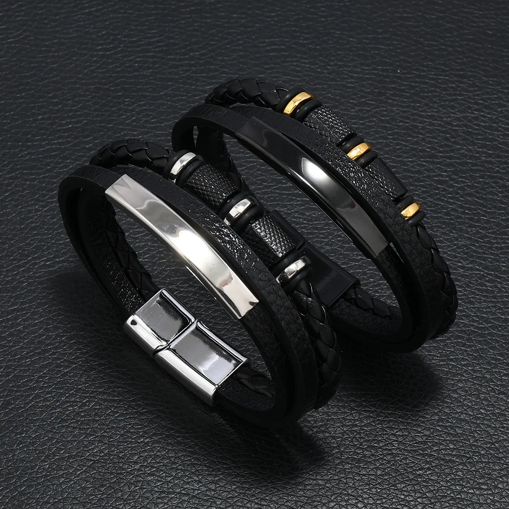 Trendy Leather Bracelets Men Steel Multilayer Braided Rope Bracelets For Male Bracelets Jewelry Pulsera Hombre