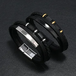 Trendy Leather Bracelets Men Steel Multilayer Braided Rope Bracelets For Male Bracelets Jewelry Pulsera Hombre