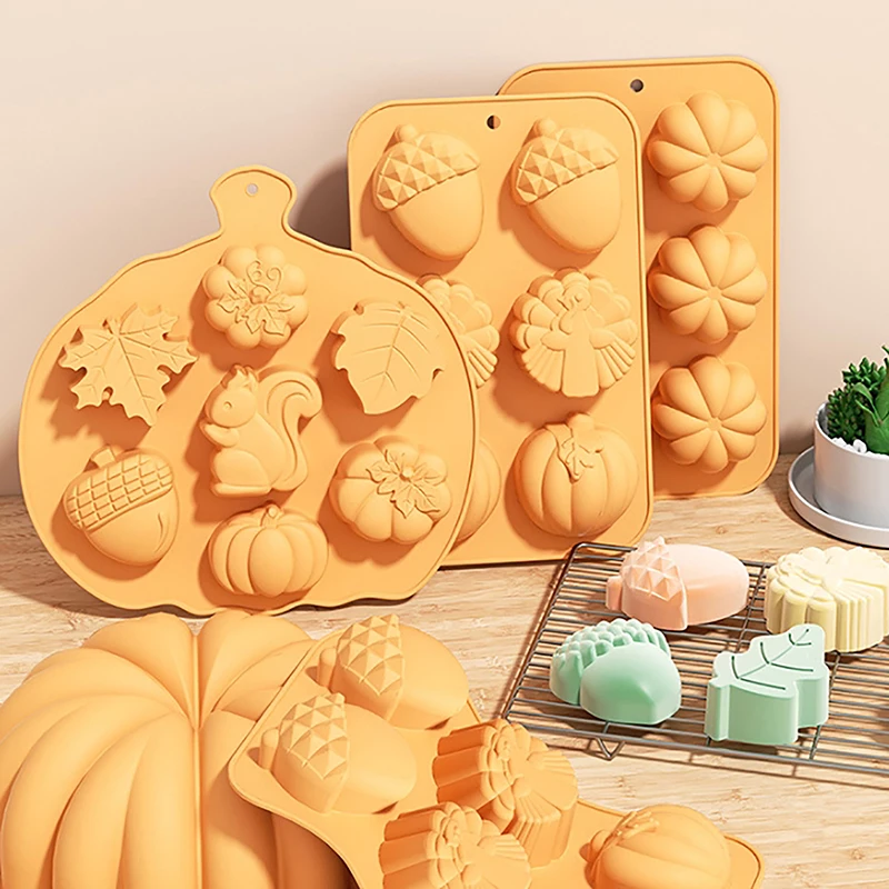 3D Silicone Baking Mold DIY Pumpkin Nut Leaves Joy Of Harvest Fondant Easy Release Non-Stick Cake Craft Decorating Tool